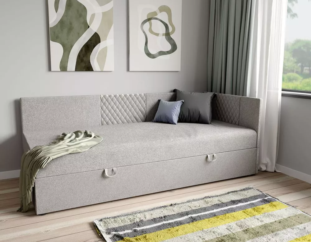 Gulta Tiny Boxspring Standard Guļamvietas platums: 90 cm, Guļamvietas garums: 200 cm, · Gaiši pelēks · 95 × 205 × 76 cm