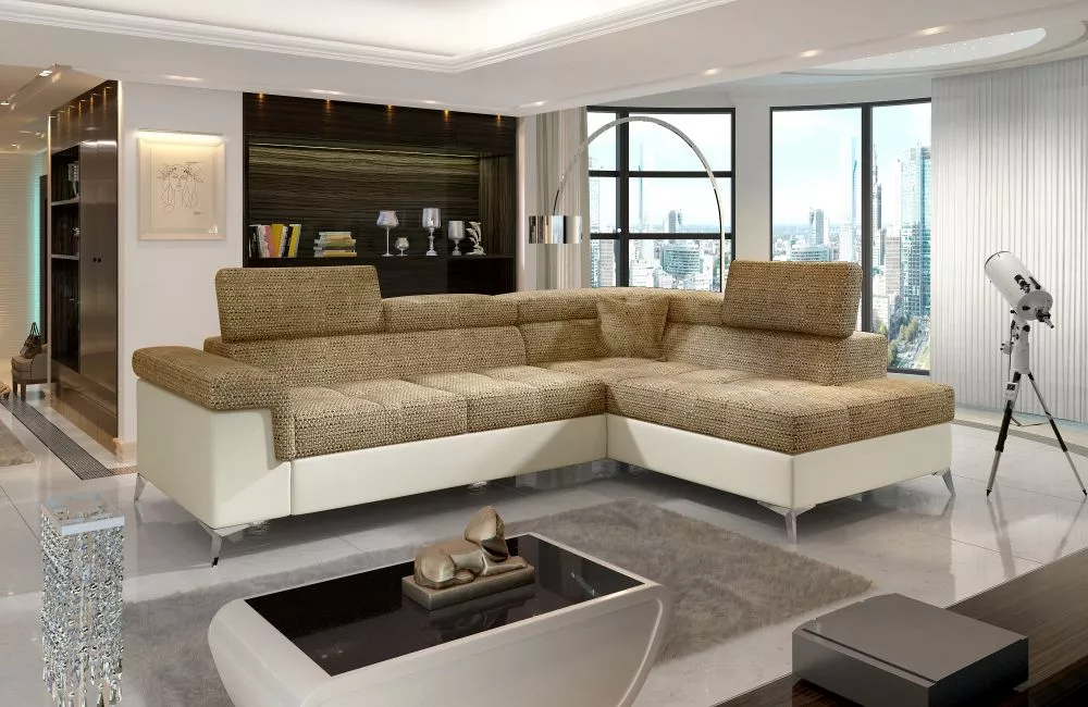 Dīvāns Eridano Lux standard · Zelta + bēšs · 202 × 275 × 90 cm