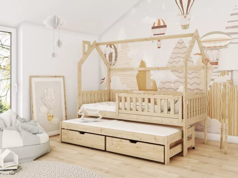 Bērnu gulta Monkey ar stelāžām Guļamvietas platums: 80 cm, Guļamvietas garums: 180 cm, · Priede · 86 × 184 × 158 cm