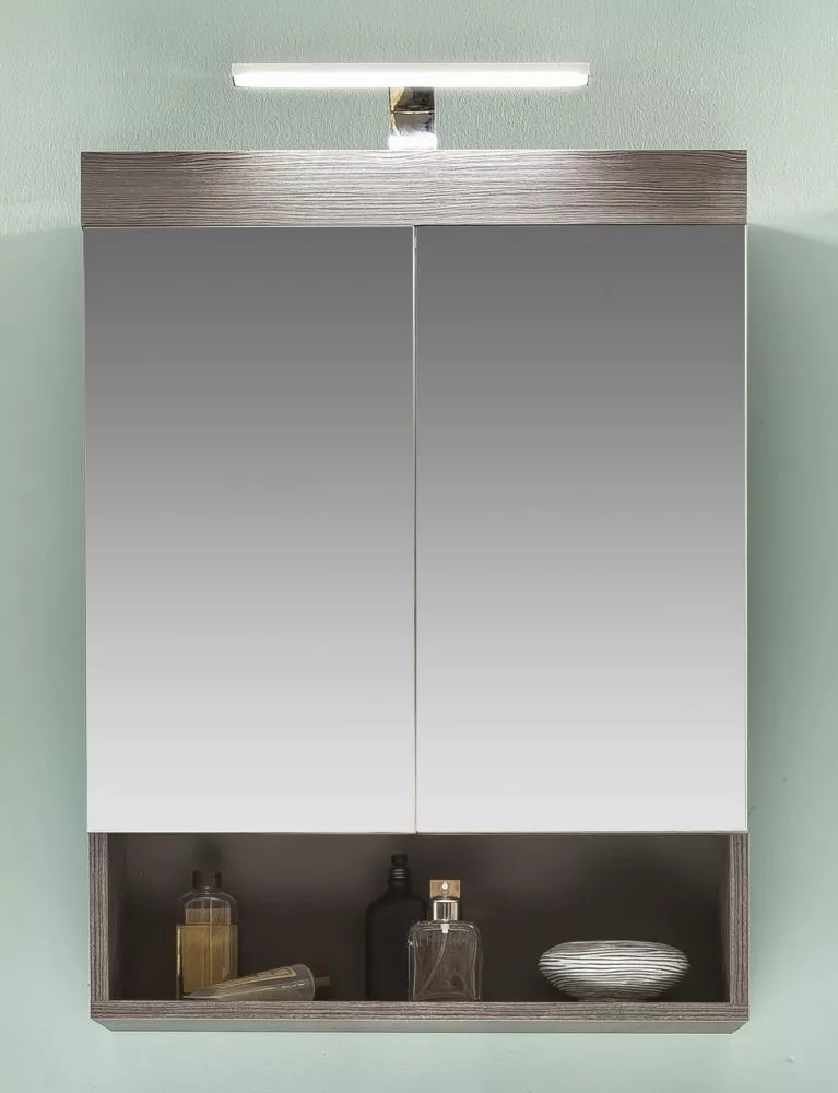 Vannas istabas skapītis Runner 03 ar LED · Ozols pelēks · 58 × 75 × 18 cm