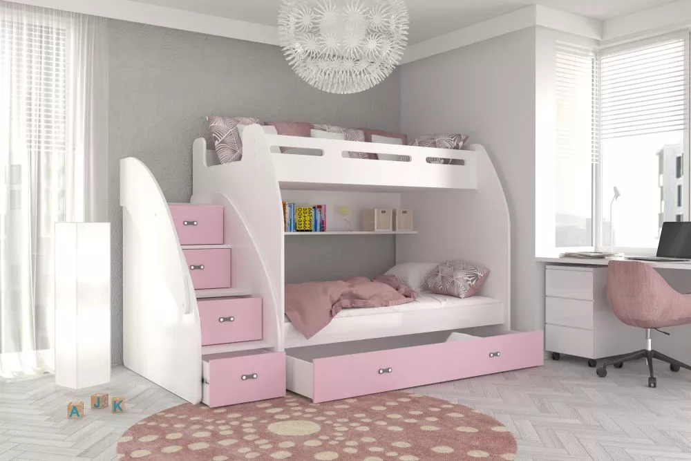Bērnu gulta Zuzia ar stelāžām Guļamvietas platums: 120 cm, Guļamvietas garums: 200 cm, · 130 × 257 × 160 cm