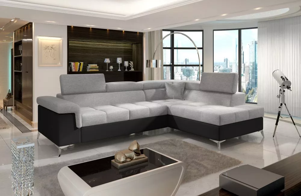 Dīvāns Eridano Lux standard · Pelēks + melns · 202 × 275 × 90 cm