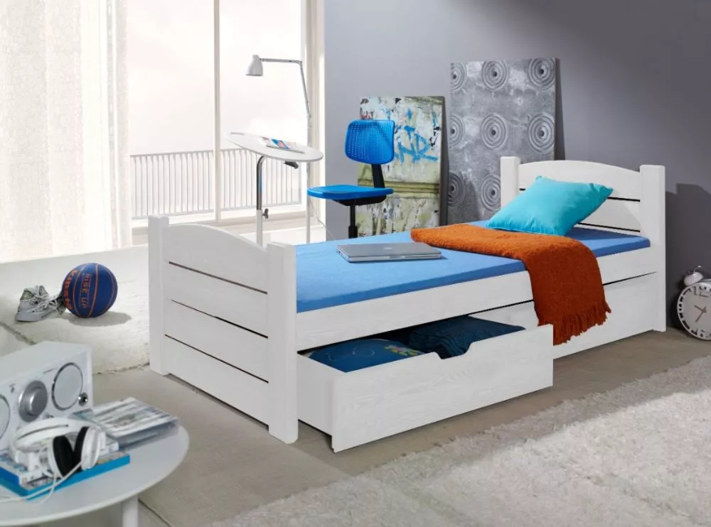 Bērnu gulta Roma Classic 80x180 ar stelāžu Guļamvietas platums: 80 cm, Guļamvietas garums: 180 cm, · Balts · 87 × 190 × 