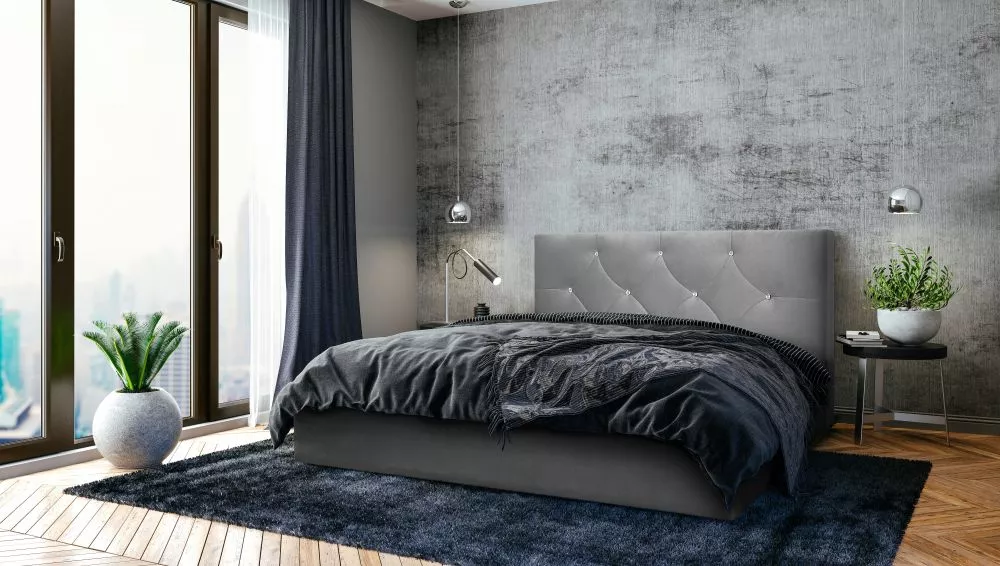 Gulta Dubaj Standard ar stelāžu Guļamvietas platums: 140 cm, Guļamvietas garums: 200 cm, stelāžas tips: koka, · Pelēks ·