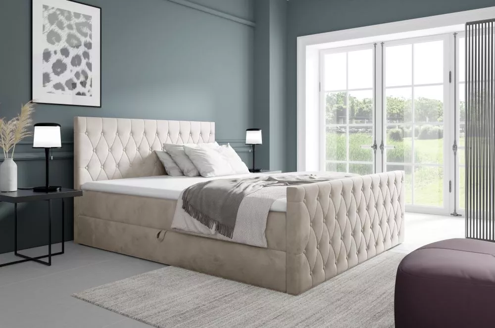 Gulta Montana Boxspring Standard Guļamvietas platums: 120 cm, Guļamvietas garums: 200 cm, · Bēšs · 124 × 214 × 103 cm