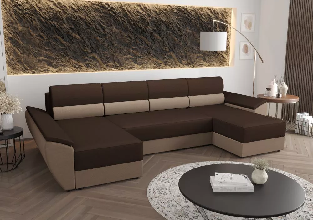 Dīvāns Rebi U3 Standard · Brūns + bēšs · 140 × 321 × 88 cm