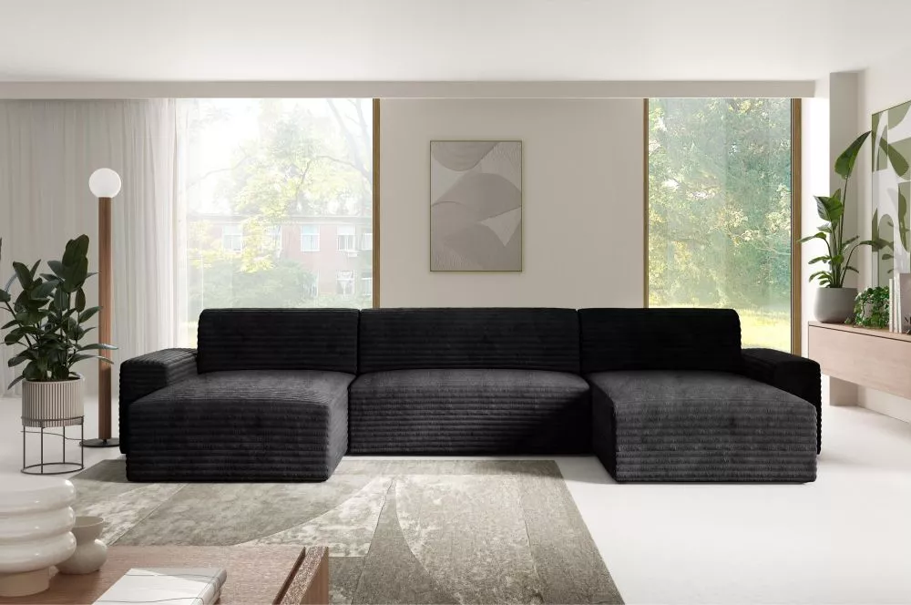 Dīvāns Vivaio U standard · Melns · 185 × 405 × 82 cm