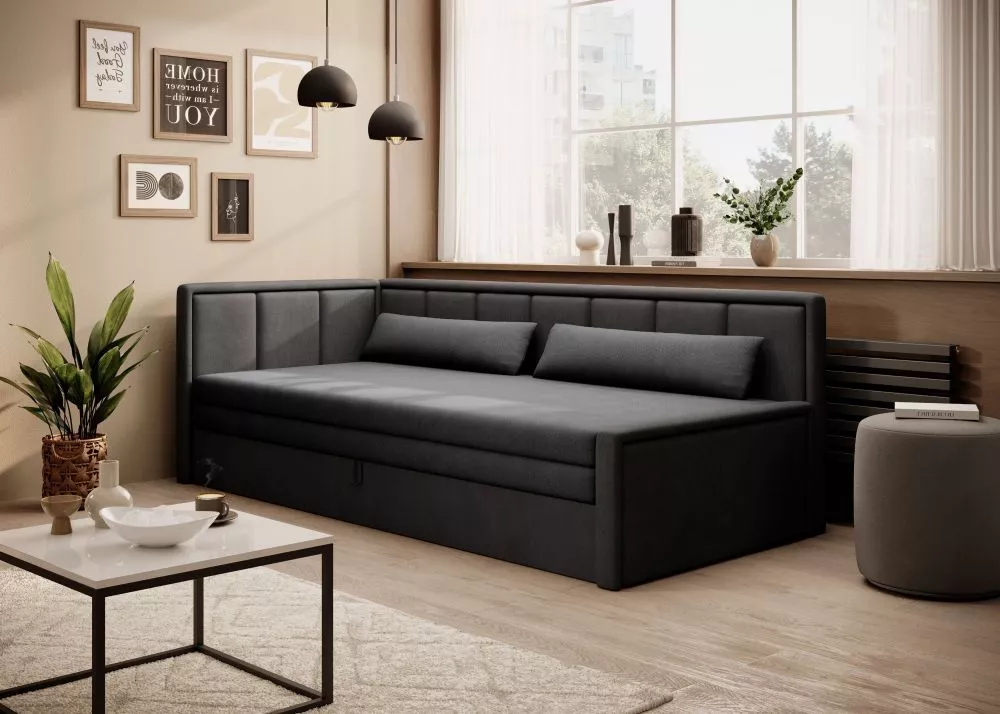 Dīvāns Fulgeo standard · Tumši pelēks + melns · 82 × 214 × 77 cm