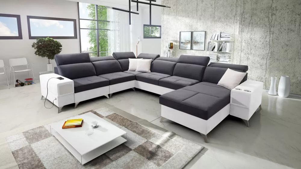 Dīvāns Deus 8 Premium Standard · Grafīts + balts · 284 × 364 × 83 cm