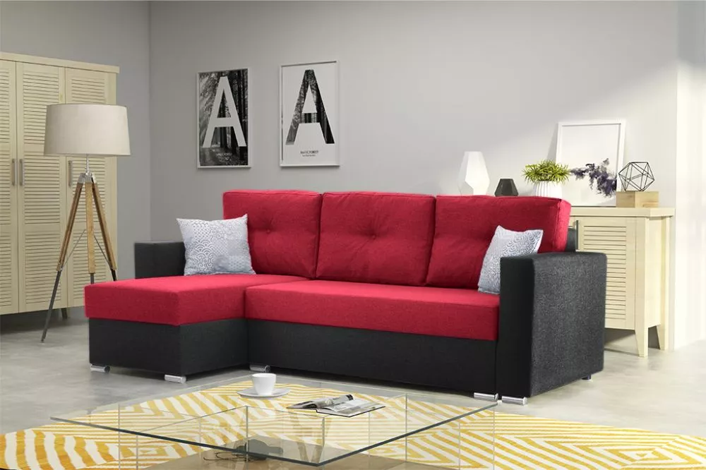 Dīvāns Corner 102 Multi standard · Sarkans + melns · 140 × 230 × 90 cm