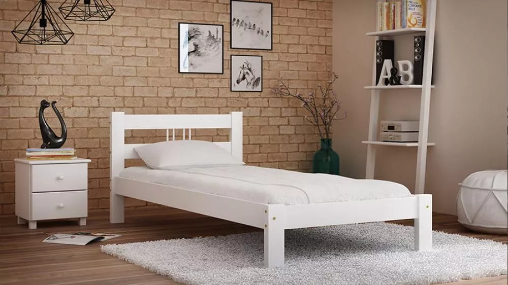 Gulta Nikola ar stelāžu Guļamvietas platums: 90 cm, Guļamvietas garums: 200 cm, · Balts · 100 × 208 × 71 cm
