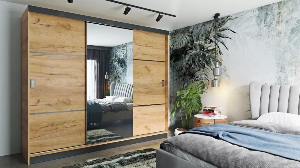 Skapis Retro 3 · Ozols craft zelts · 200 × 60 × 205 cm