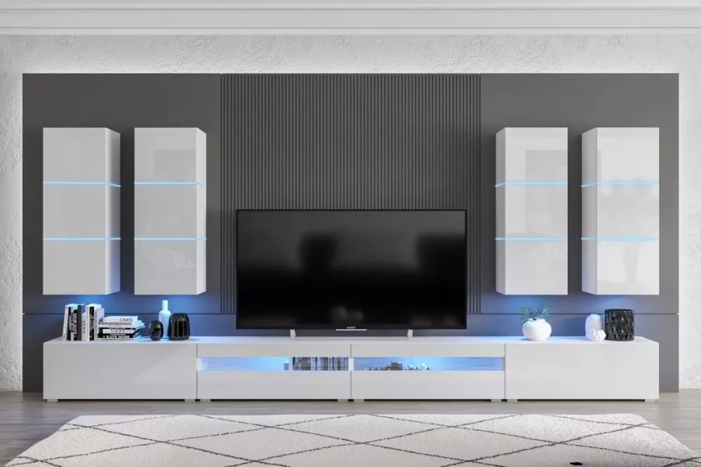 Sekcija Next 51 gloss ar LED · Balts · 364 × 35 × 200 cm