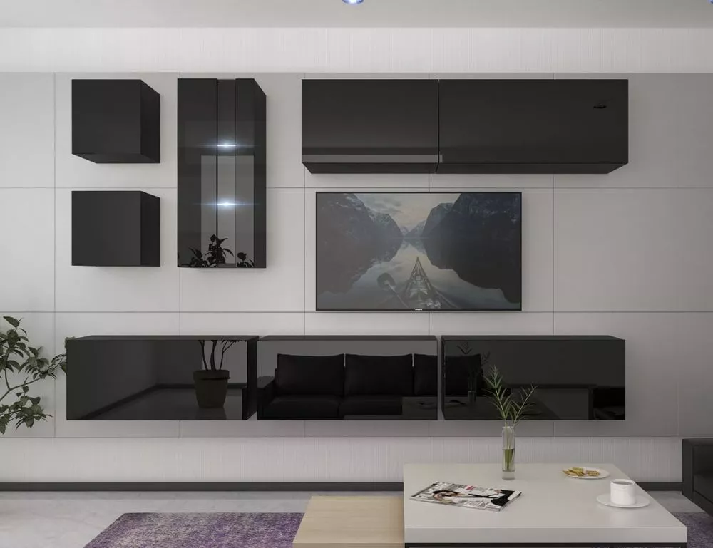Sekcija Next 280 ar LED · Melns · 284 × 35 × 206 cm