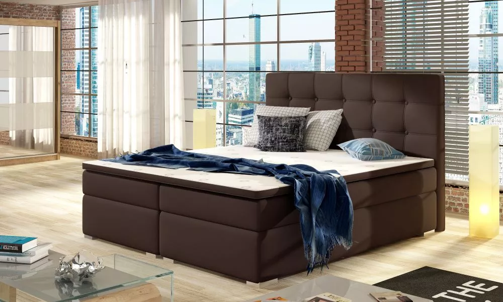 Gulta Inez Boxspring standard Guļamvietas platums: 160 cm, Guļamvietas garums: 200 cm, · Brūns · 163 × 205 × 126 cm