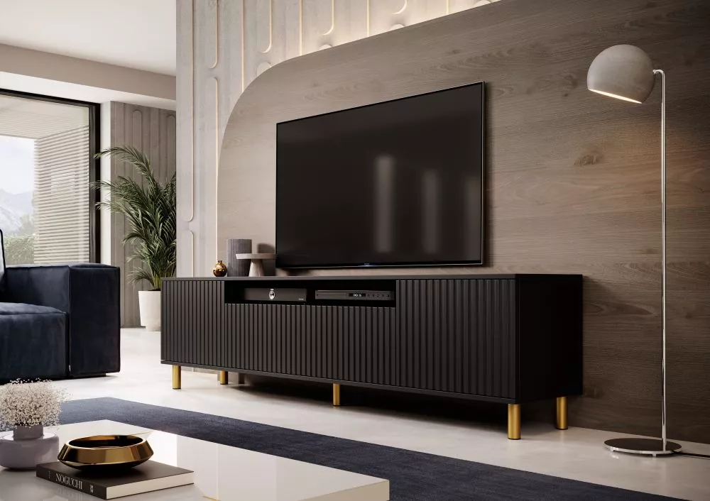 TV tumba Agnes RTV Gold ar LED · 200 × 40 × 54 cm