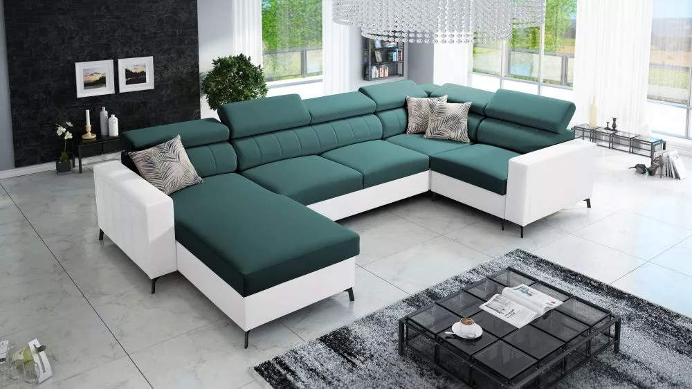 Dīvāns Baltico 5 Maxi Standard · Tirkīzs + balts · 198 × 351 × 83 cm
