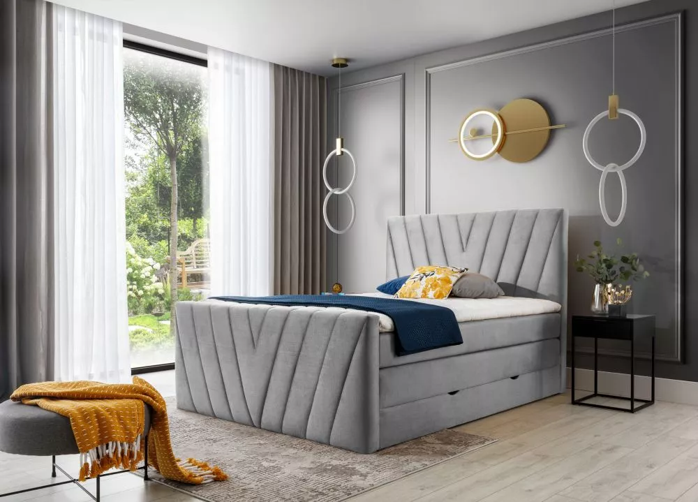 Gulta Candice Boxspring Lux standard Guļamvietas platums: 180 cm, Guļamvietas garums: 200 cm, · Gaiši pelēks · 180 × 220
