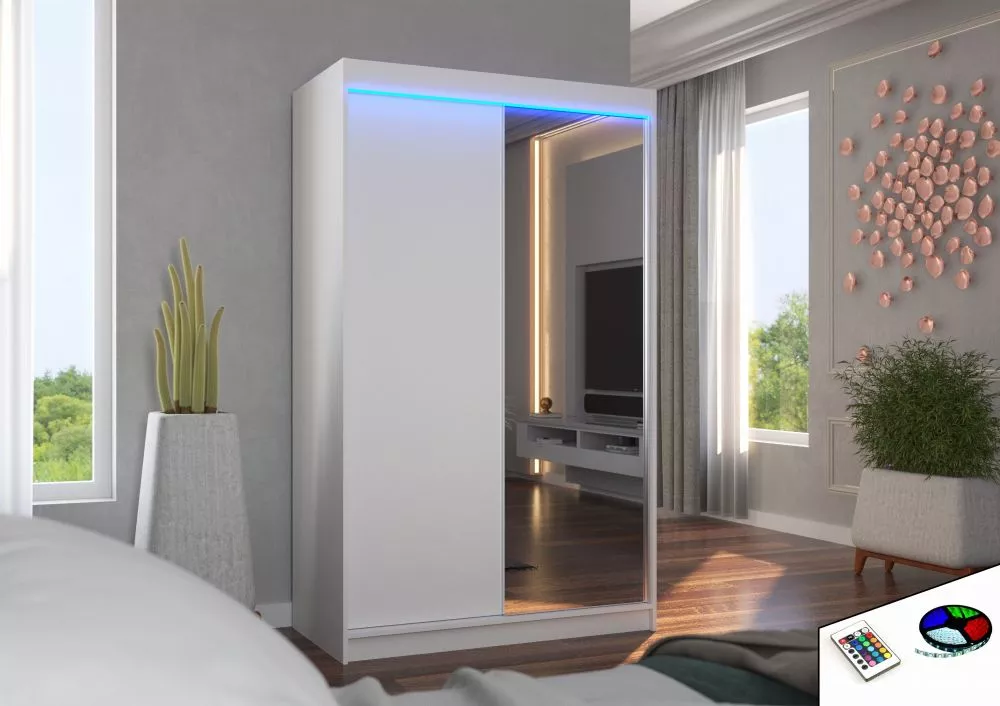 Skapis Rewena ar LED · Balts · 120 × 58 × 200 cm