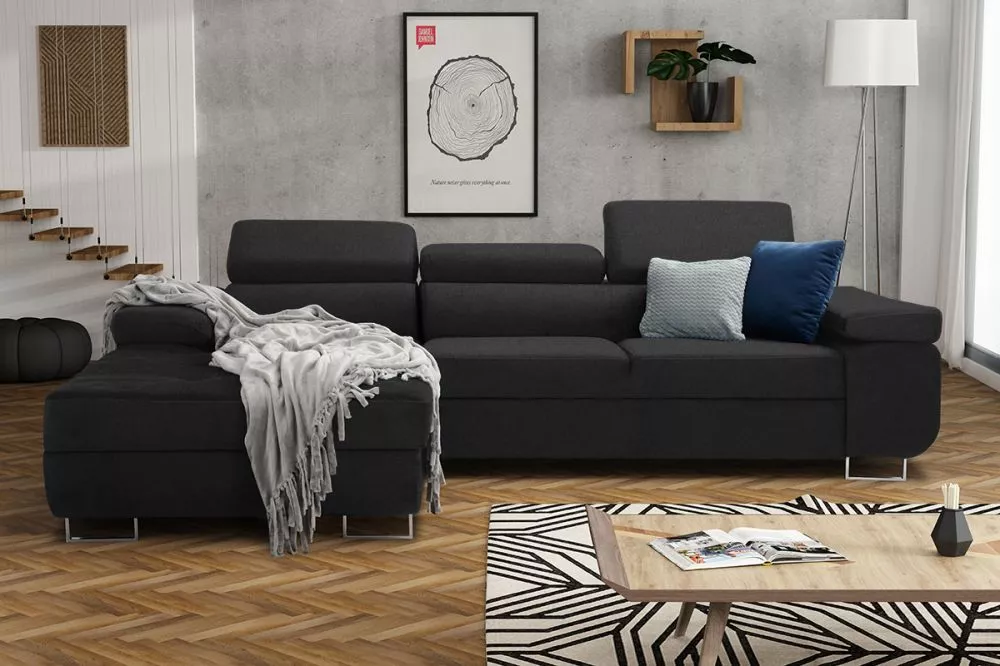 Dīvāns Annabelle L 2 Standard · Melns · 201 × 277 × 76 cm