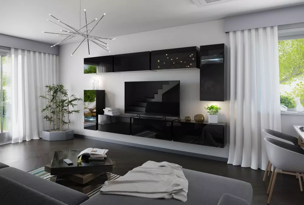 Sekcija Box 3 ar LED · Melns · 296 × 38 × 192 cm