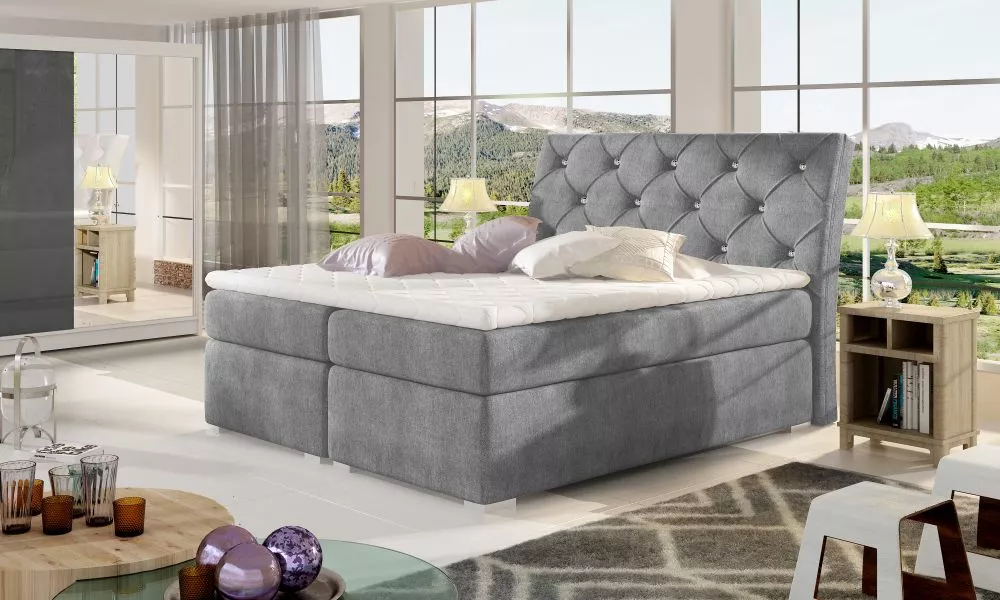 Gulta Balvin Boxspring standard Guļamvietas platums: 140 cm, Guļamvietas garums: 200 cm, · Pelēks · 143 × 208 × 116 cm