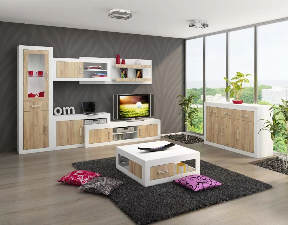Komplekts Verin Zestaw 7 · Balts ozols + zelts ozols