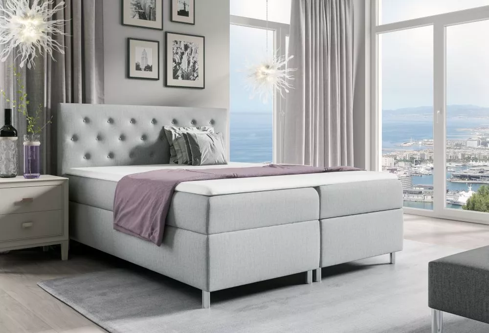 Gulta Metro Boxspring Standard Guļamvietas platums: 160 cm, Guļamvietas garums: 200 cm, · Gaiši pelēks · 164 × 208 × 113