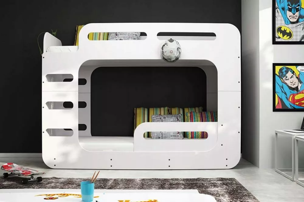 Bērnu gulta Max 2 White Basic ar stelāžām Guļamvietas platums: 80 cm, Guļamvietas garums: 200 cm, · Balts · 83 × 205 × 1
