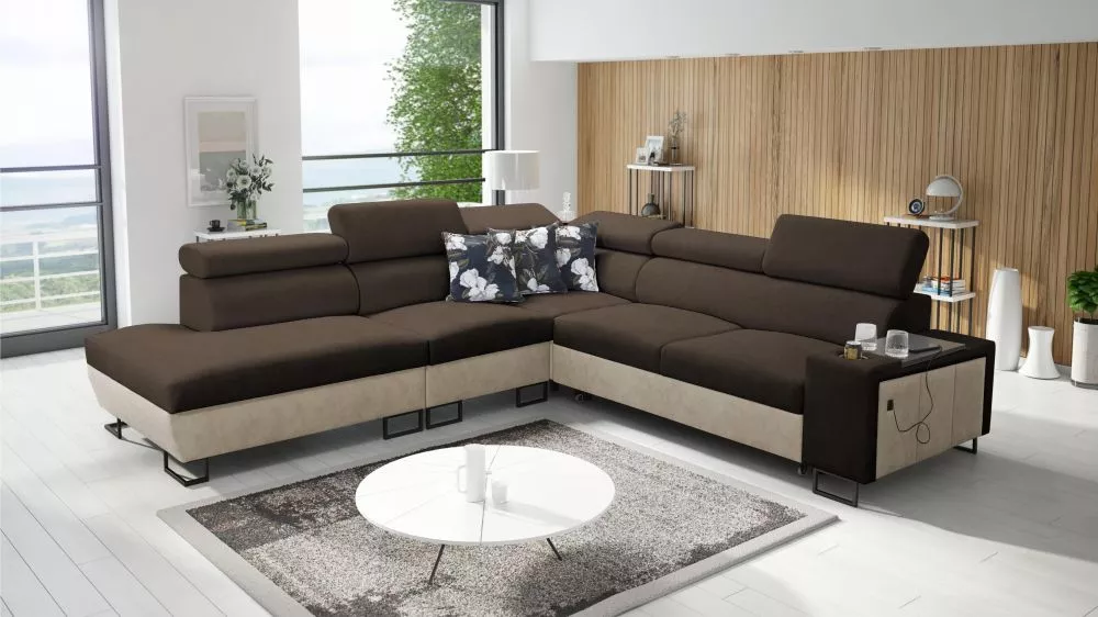 Dīvāns Melody 9 Premium Standard · Tumši brūns + krēms · 285 × 295 × 84 cm
