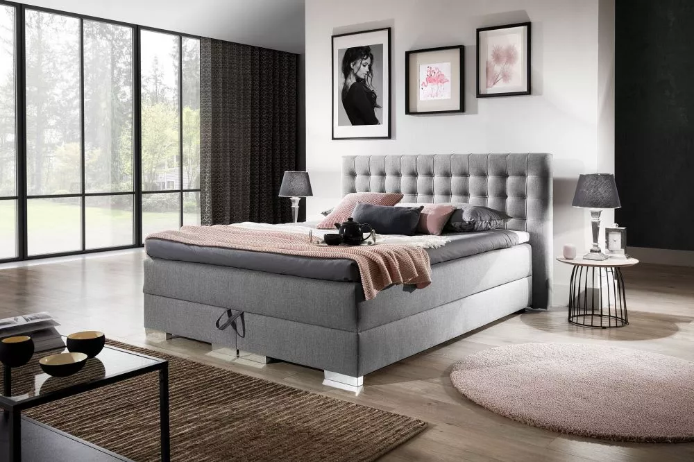 Gulta Kacper 2 Boxspring Standard Guļamvietas platums: 200 cm, Guļamvietas garums: 200 cm, · Gaiši pelēks · 220 × 212 × 