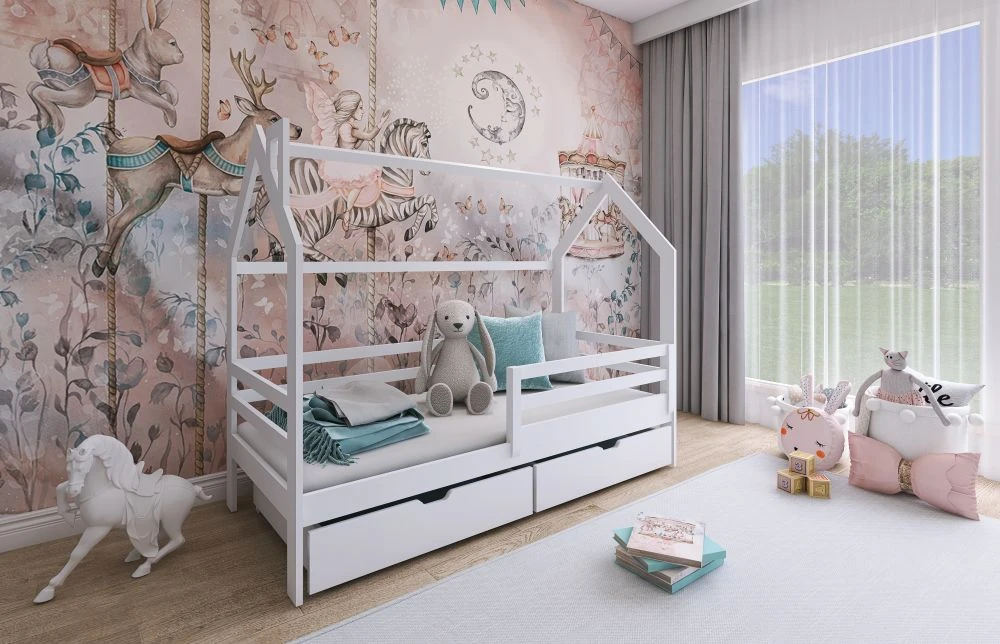 Bērnu gulta Lila ar stelāžu Guļamvietas platums: 80 cm, Guļamvietas garums: 160 cm, · Balts · 86 × 164 × 148 cm