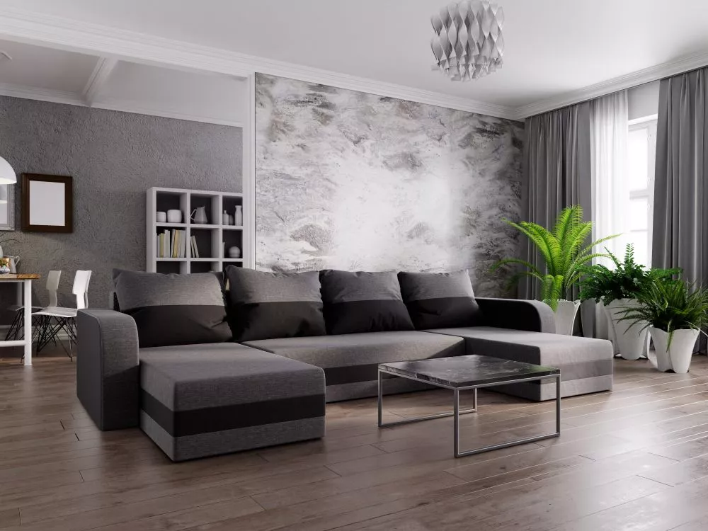 Dīvāns Hewlet U Bis standard · Tumši pelēks + melns · 139 × 313 × 80 cm
