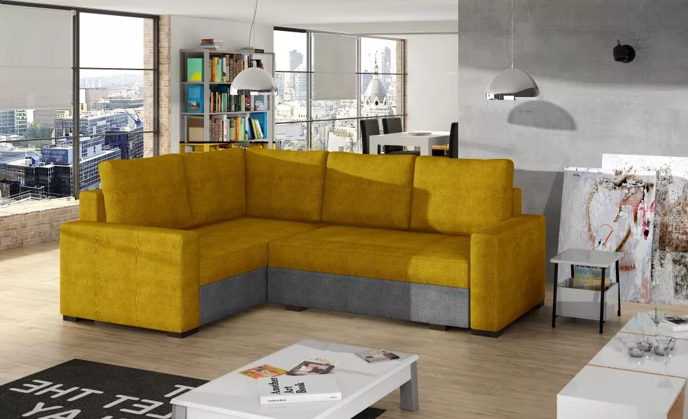 Dīvāns Corona Lux standard · Dzeltens + tumši pelēks · 162 × 235 × 72 cm