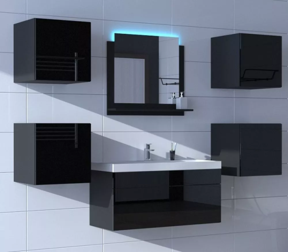 Vannas istabas komplekts Alius 27 ar LED · Melns · 110 × 42 cm