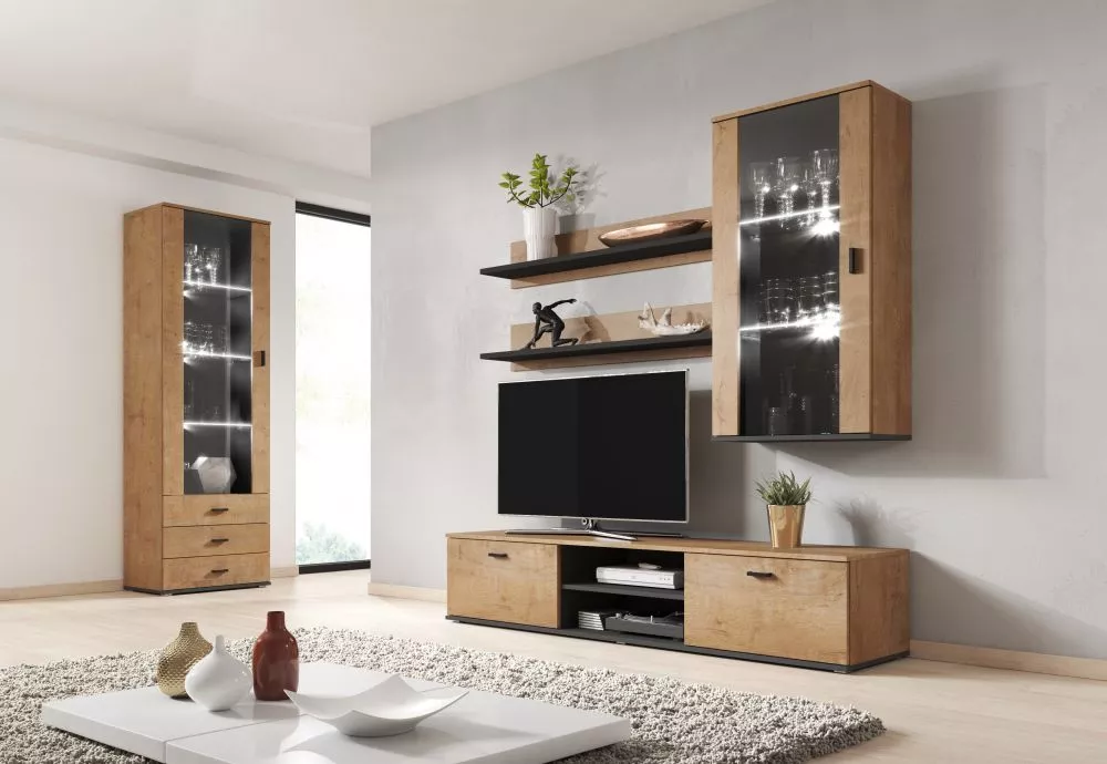 Sekcija Soho 6 ar LED · Ozols lefkas · 240 × 43 × 192 cm