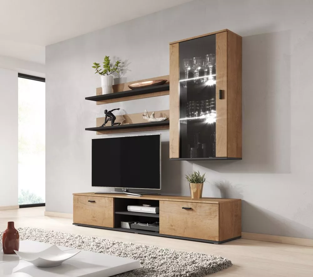 Sekcija Soho 5 ar LED · Ozols lefkas · 180 × 43 × 190 cm