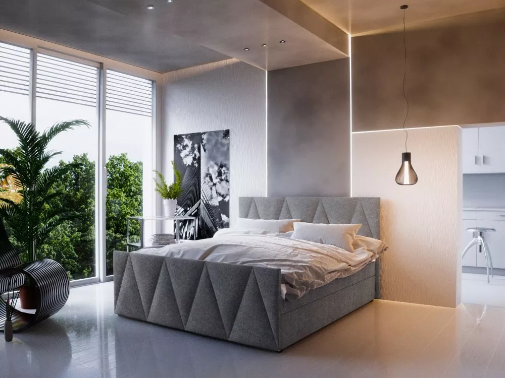 Gulta Milano 3 Boxspring Standard Guļamvietas platums: 160 cm, Guļamvietas garums: 200 cm, · Pelēks · 165 × 216 × 106 cm