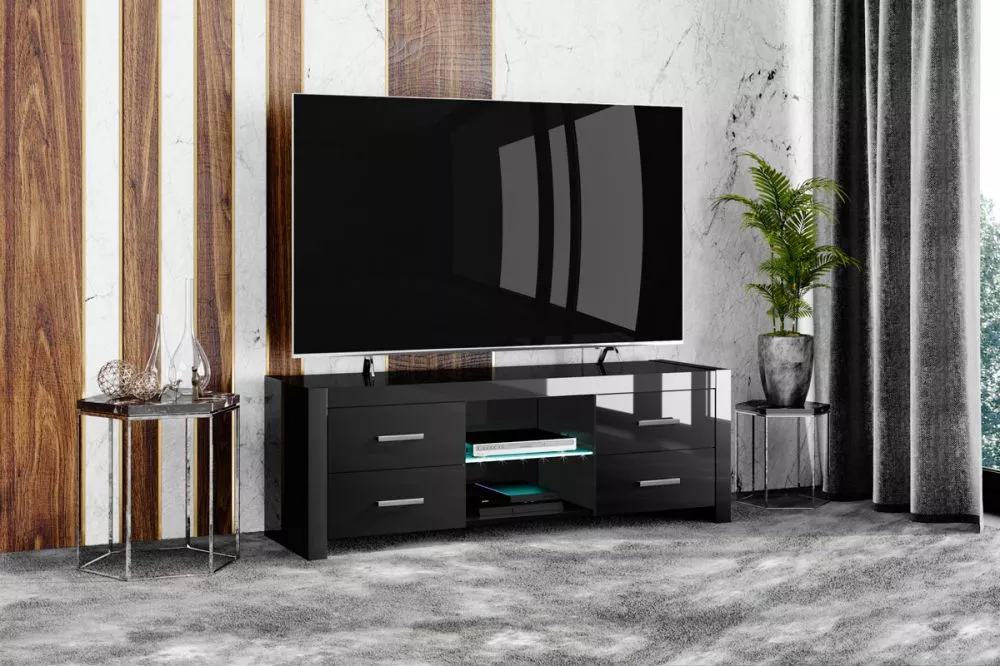 TV tumba Andora 2 ar LED · Melns · 150 × 45 × 52.5 cm
