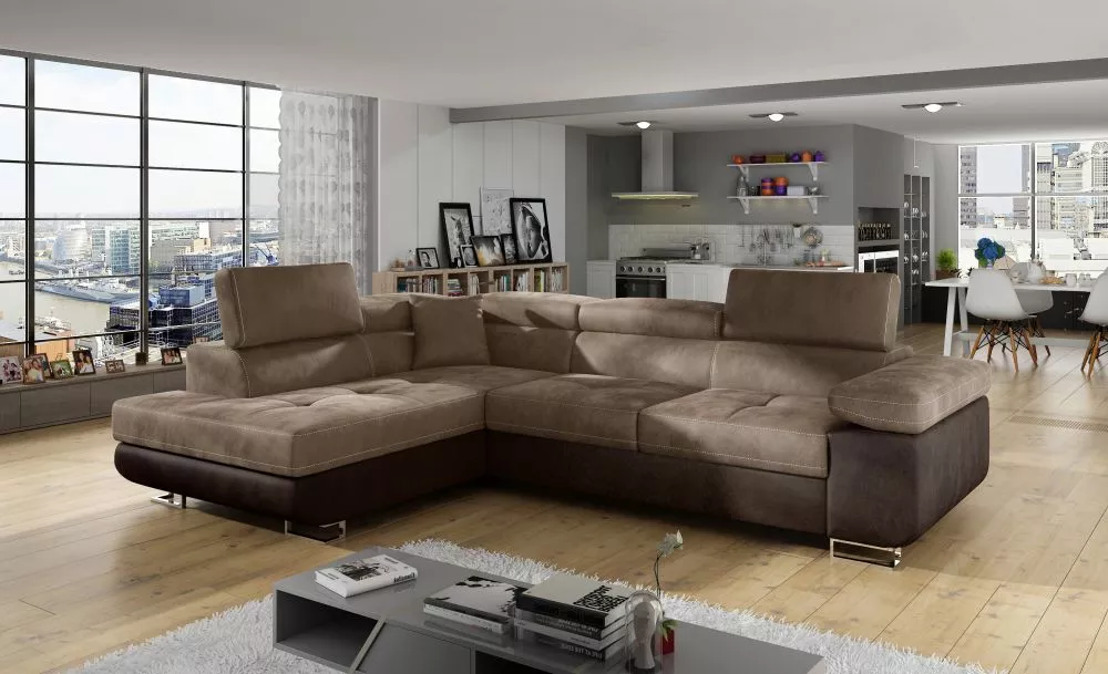 Dīvāns Anton Lux Standard · Gaiši brūns + brūns · 202 × 275 × 90 cm