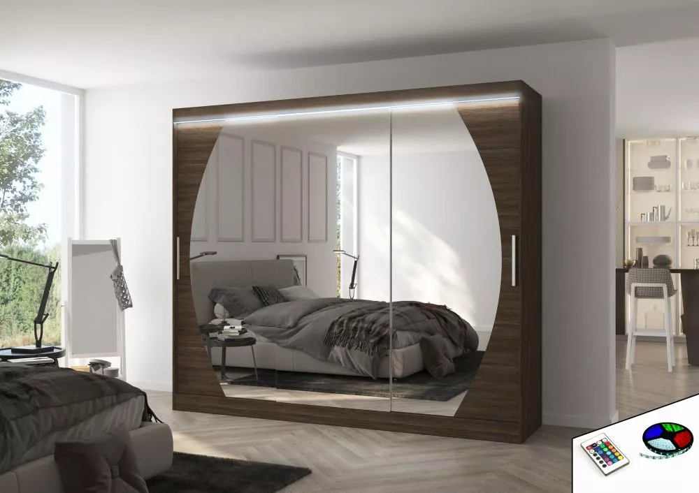 Skapis Cambe ar LED · Šokolādes · 250 × 58 × 215 cm