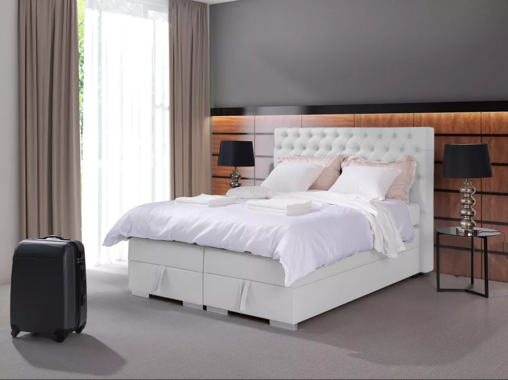 Gulta Limona Boxspring Standard Guļamvietas platums: 180 cm, Guļamvietas garums: 200 cm, · Balts · 191 × 218 × 136 cm