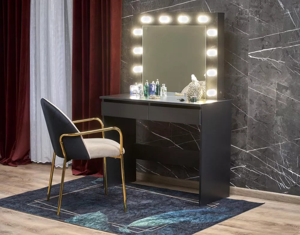 Kosmētikas galds Typical Hollywood ar LED · Melns · 94 × 140 × 43 cm