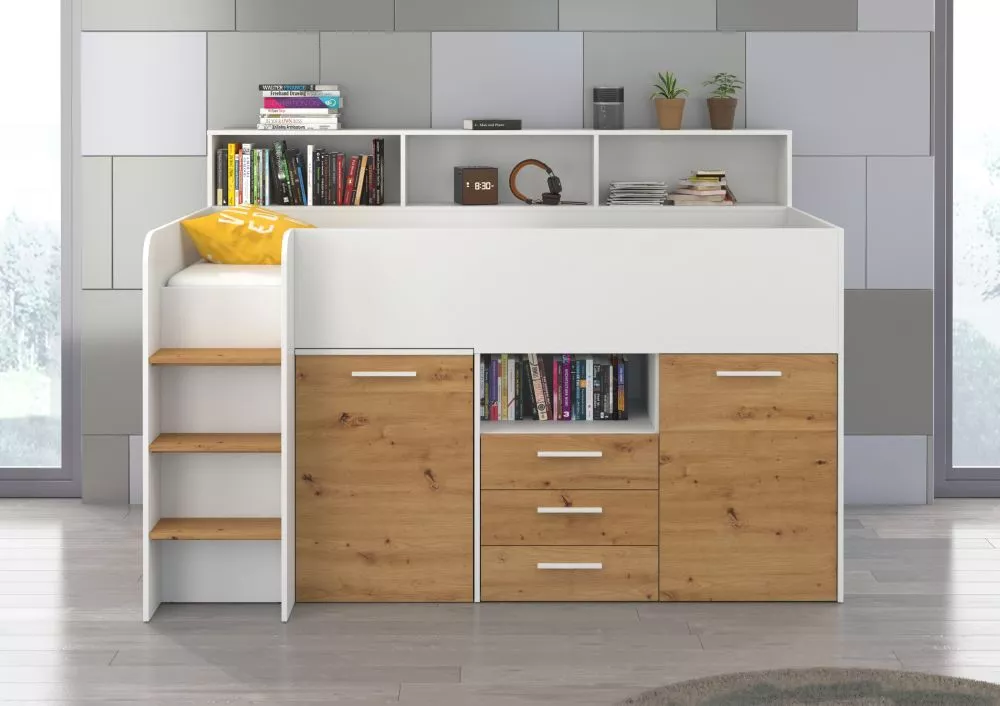 Divstāvu gulta Neo L ar stelāžu Guļamvietas platums: 80 cm, Guļamvietas garums: 200 cm, · 120 × 206 × 138 cm