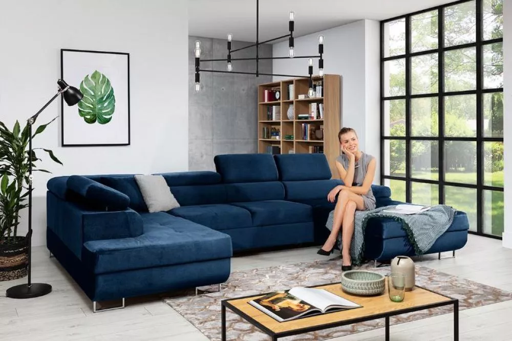 Dīvāns Annabelle U 2 Standard · Zila · 201 × 343 × 76 cm