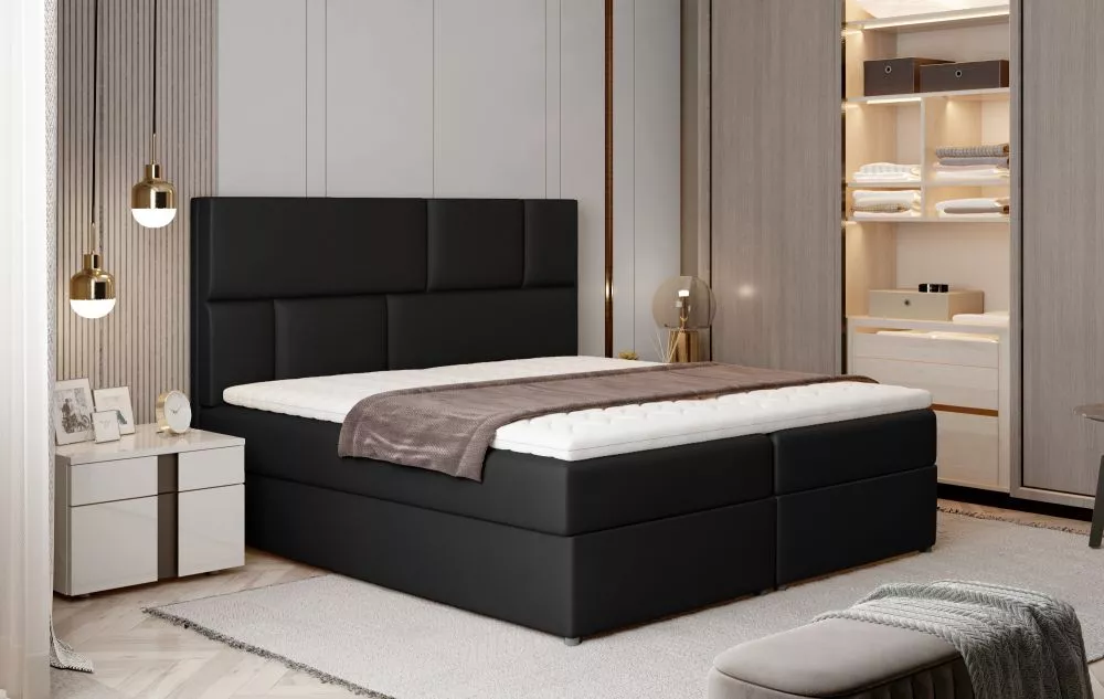 Gulta Florence Boxspring standard Guļamvietas platums: 180 cm, Guļamvietas garums: 200 cm, · Melns · 185 × 210 × 124 cm