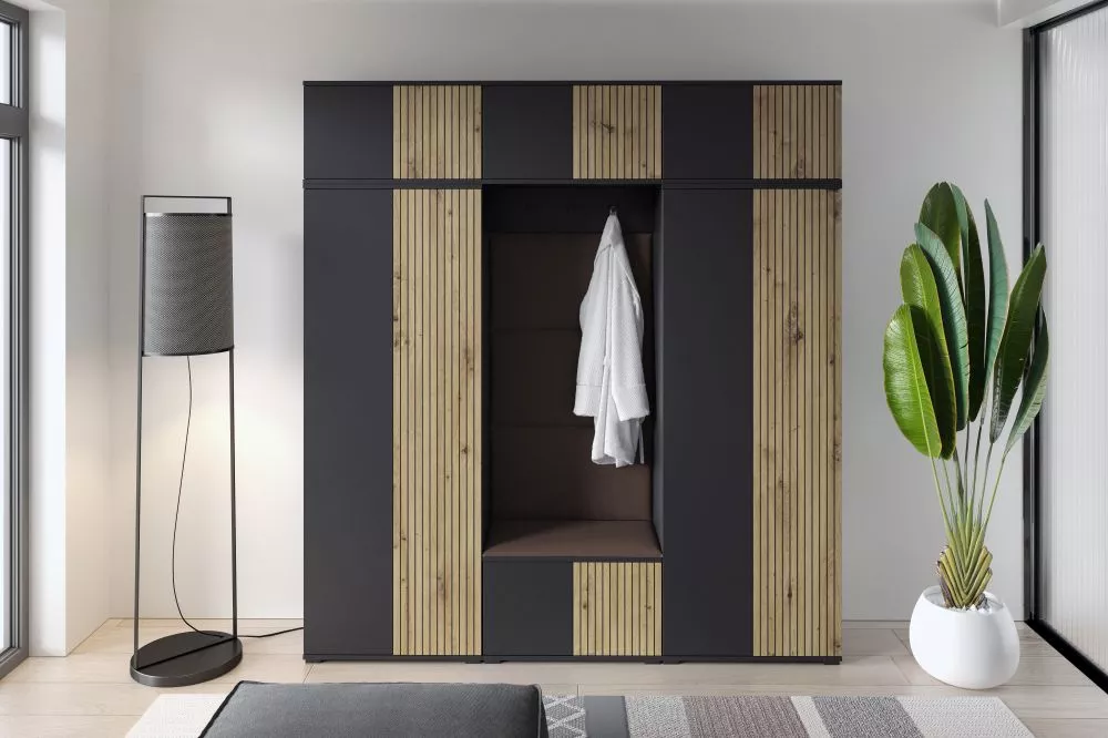 Apavu plaukts Ross 4 Trinity Korpusa krāsa: melns + ozols artisan, · 210 × 225 × 40 cm