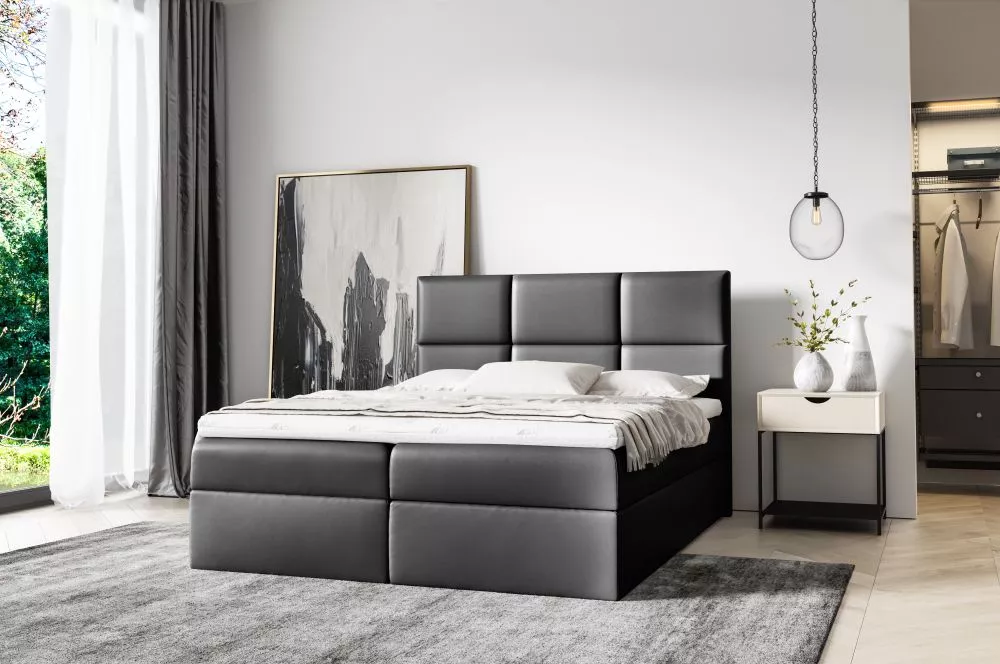 Gulta Imbir Boxspring Standard Guļamvietas platums: 140 cm, Guļamvietas garums: 200 cm, · Melns · 144 × 208 × 103 cm