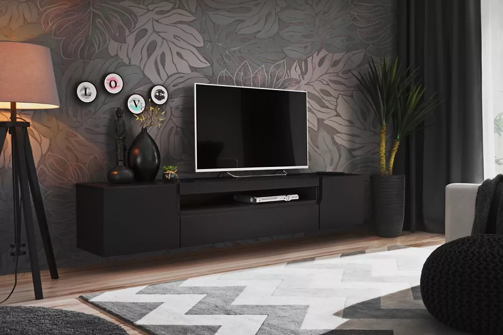 TV tumba Eston · Melns · 200 × 35 × 43 cm
