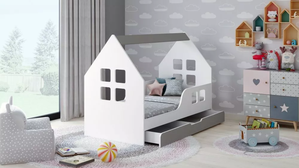 Bērnu gulta House 5 Comfort ar stelāžu Guļamvietas platums: 80 cm, Guļamvietas garums: 160 cm, · 84.5 × 165 × 120 cm
